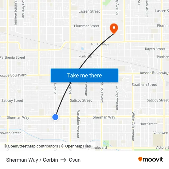 Sherman Way / Corbin to Csun map