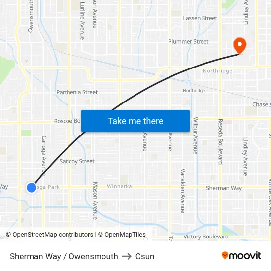 Sherman Way / Owensmouth to Csun map