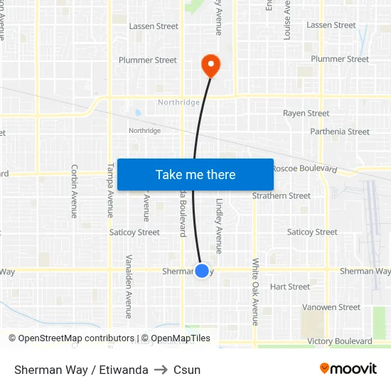 Sherman Way / Etiwanda to Csun map