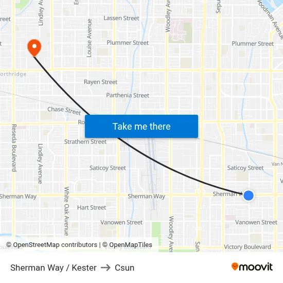 Sherman Way / Kester to Csun map
