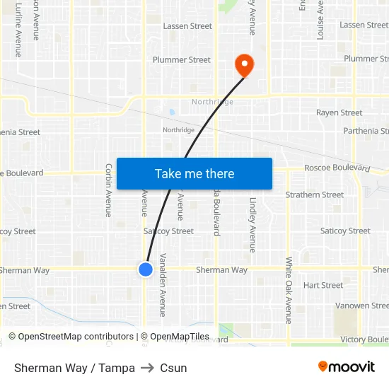 Sherman Way / Tampa to Csun map