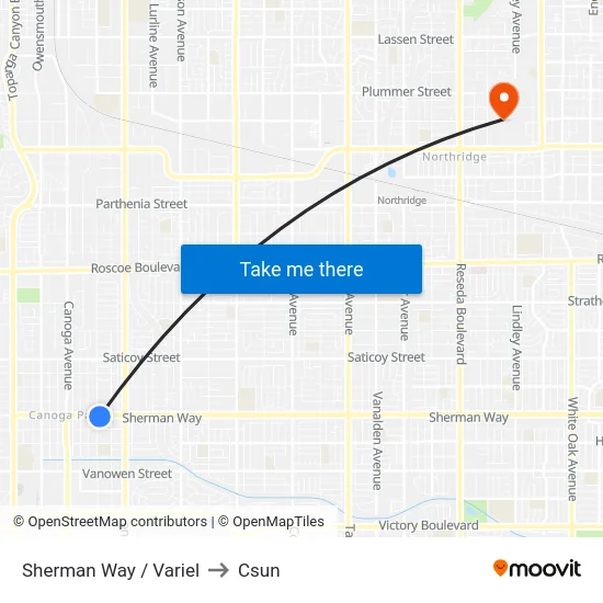 Sherman Way / Variel to Csun map