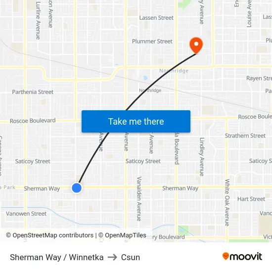 Sherman Way / Winnetka to Csun map