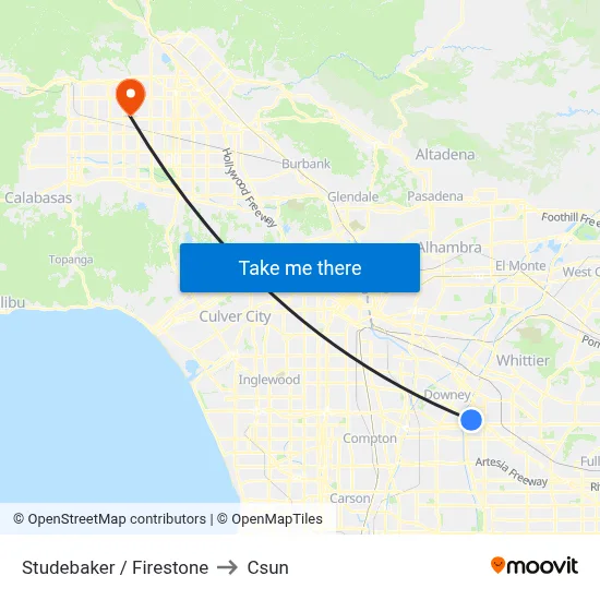 Studebaker / Firestone to Csun map