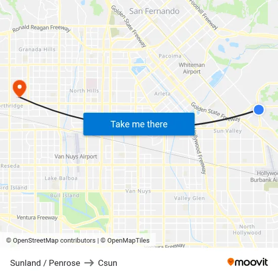 Sunland / Penrose to Csun map