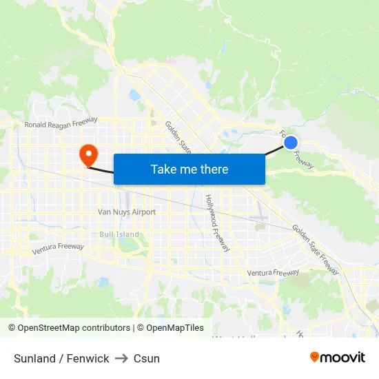 Sunland / Fenwick to Csun map