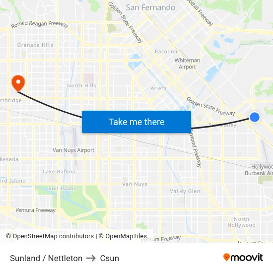 Sunland / Nettleton to Csun map