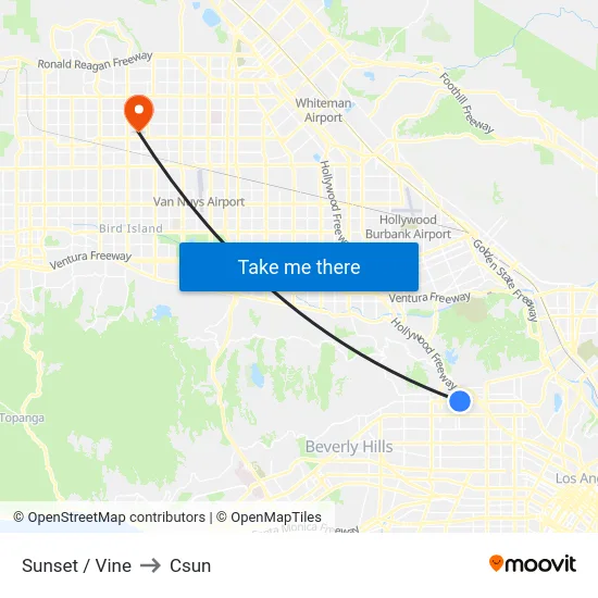 Sunset / Vine to Csun map