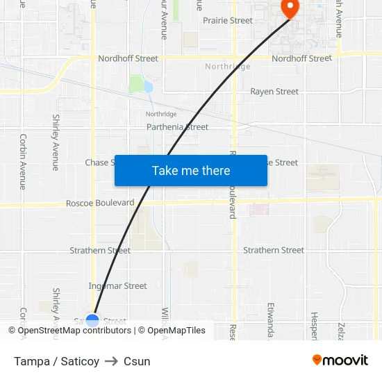 Tampa / Saticoy to Csun map