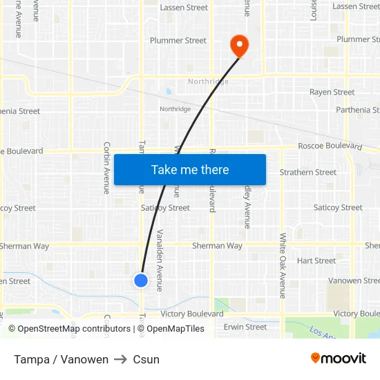 Tampa / Vanowen to Csun map