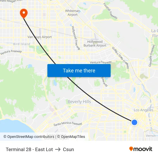 Terminal 28 - East Lot to Csun map