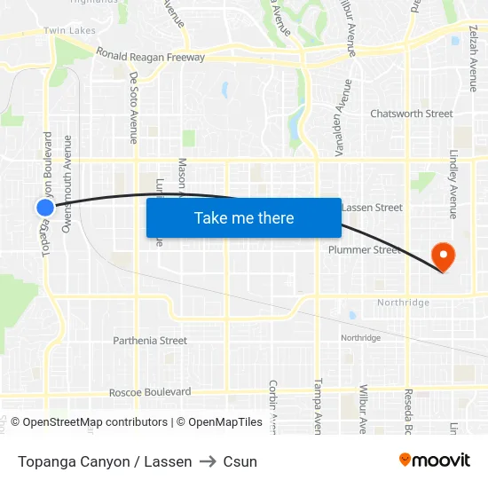 Topanga Canyon / Lassen to Csun map