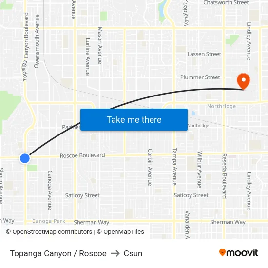 Topanga Canyon / Roscoe to Csun map