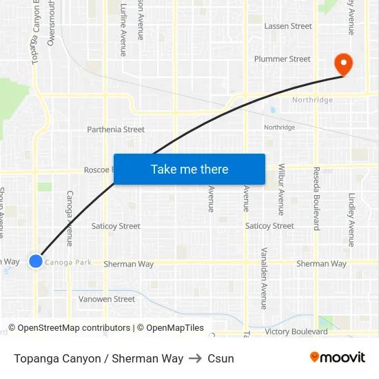 Topanga Canyon / Sherman Way to Csun map