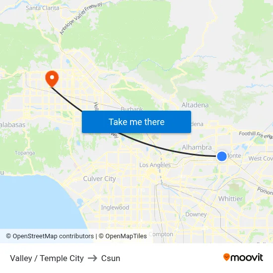 Valley / Temple City to Csun map