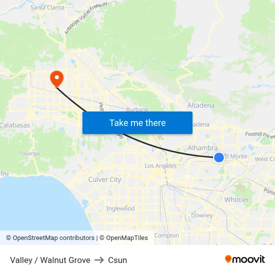 Valley / Walnut Grove to Csun map