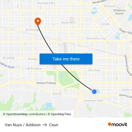 Van Nuys / Addison to Csun map