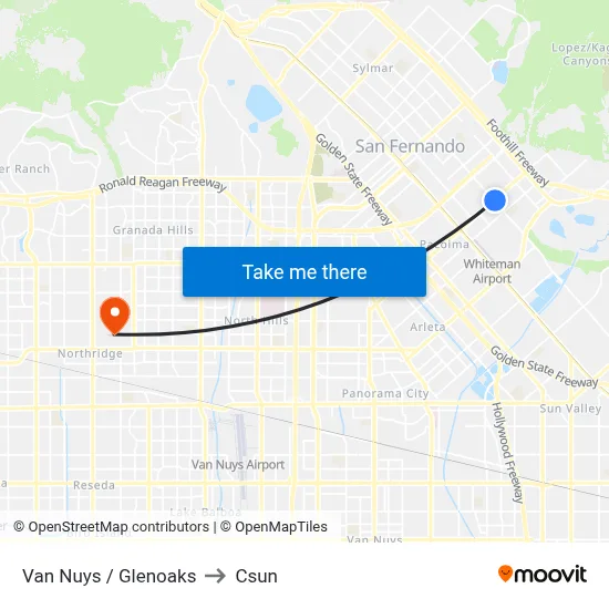 Van Nuys / Glenoaks to Csun map