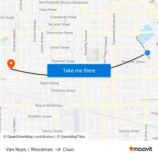 Van Nuys / Woodman to Csun map