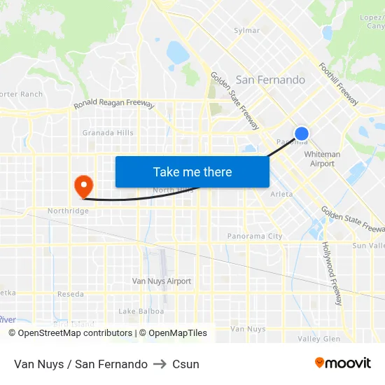 Van Nuys / San Fernando to Csun map