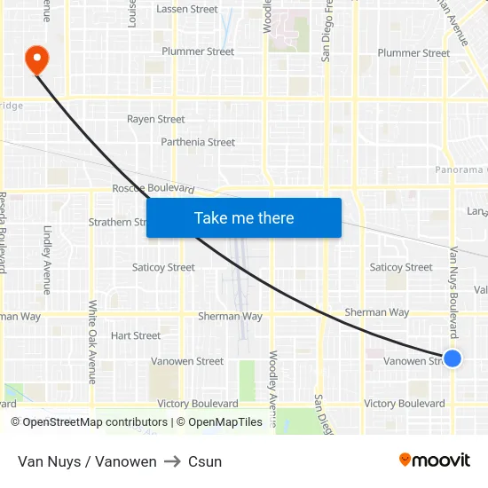 Van Nuys / Vanowen to Csun map