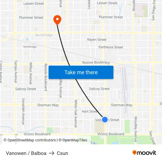 Vanowen / Balboa to Csun map