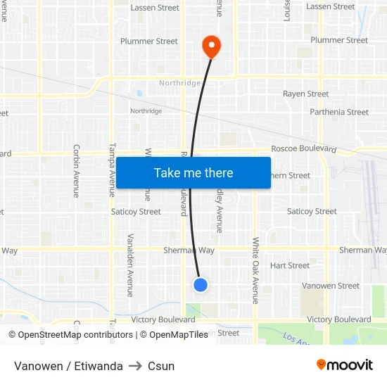 Vanowen / Etiwanda to Csun map