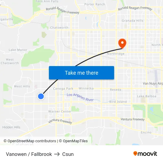 Vanowen / Fallbrook to Csun map
