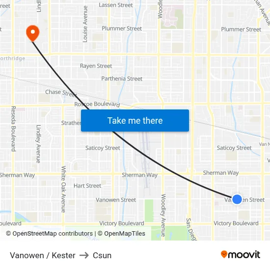 Vanowen / Kester to Csun map