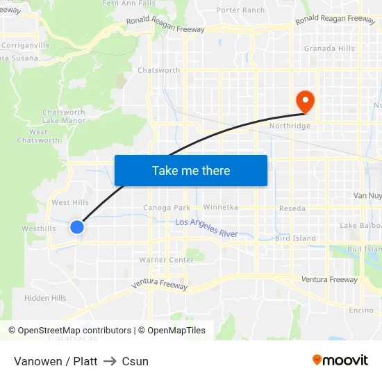 Vanowen / Platt to Csun map