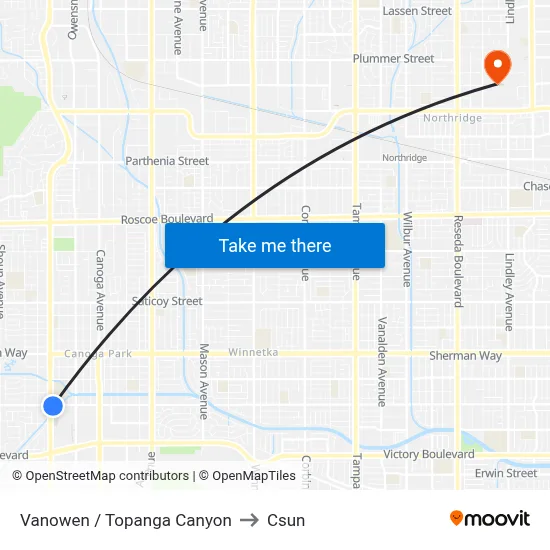 Vanowen / Topanga Canyon to Csun map
