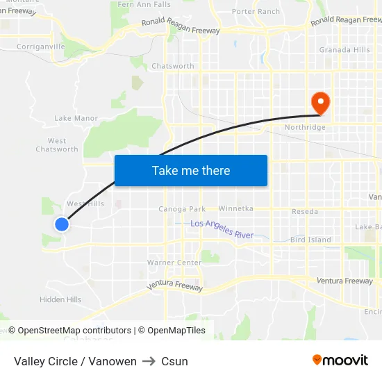 Valley Circle / Vanowen to Csun map