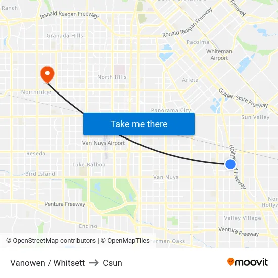 Vanowen / Whitsett to Csun map