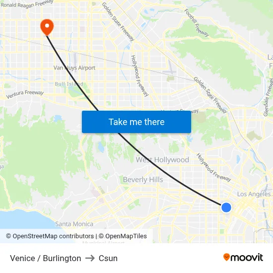 Venice / Burlington to Csun map