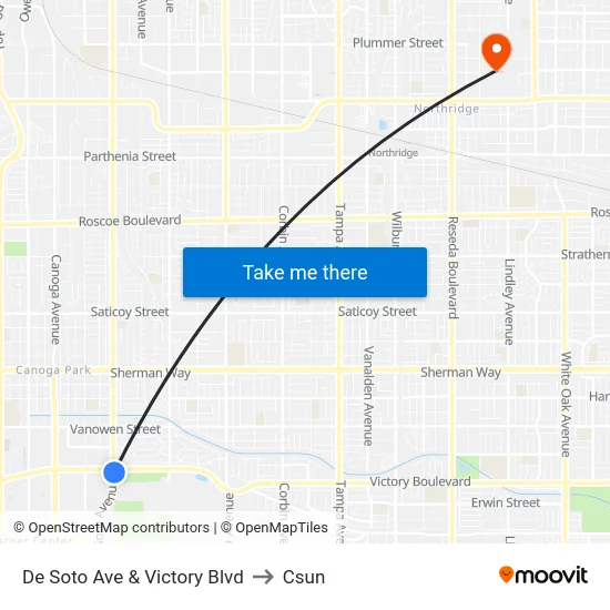 De Soto Ave & Victory Blvd to Csun map