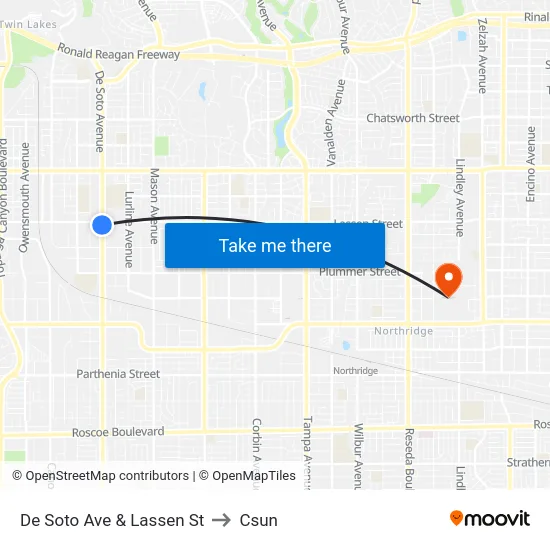 De Soto Ave & Lassen St to Csun map