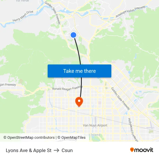 Lyons Ave & Apple St to Csun map