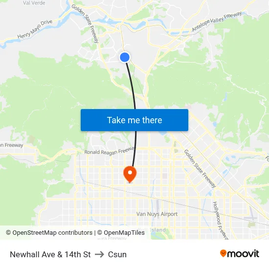 Newhall Ave & 14th St to Csun map