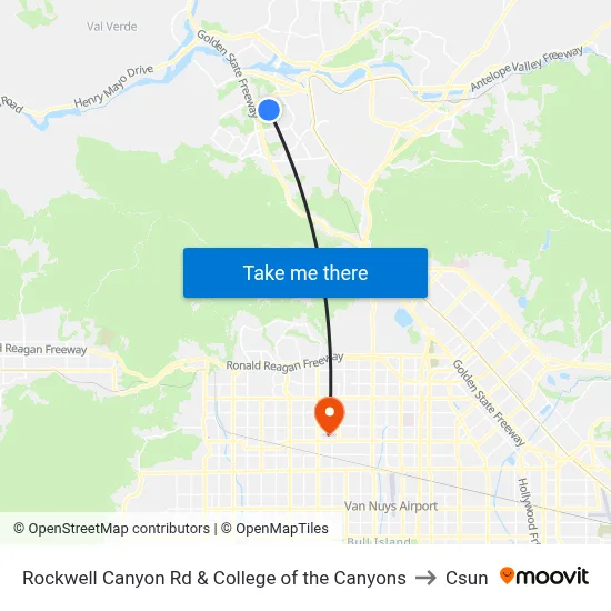 Rockwell Canyon Rd & College of the Canyons to Csun map