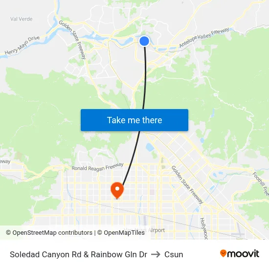 Soledad Canyon Rd & Rainbow Gln Dr to Csun map