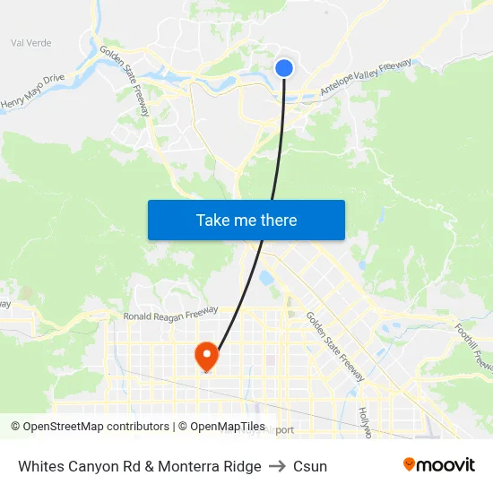 Whites Canyon Rd & Monterra Ridge to Csun map