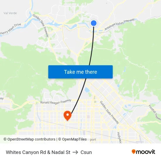 Whites Canyon Rd & Nadal St to Csun map