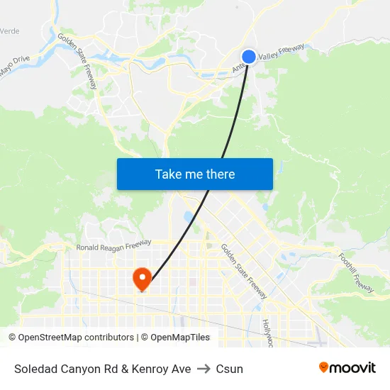 Soledad Canyon Rd & Kenroy Ave to Csun map