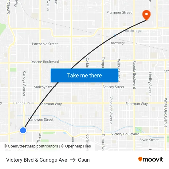 Victory Blvd & Canoga Ave to Csun map