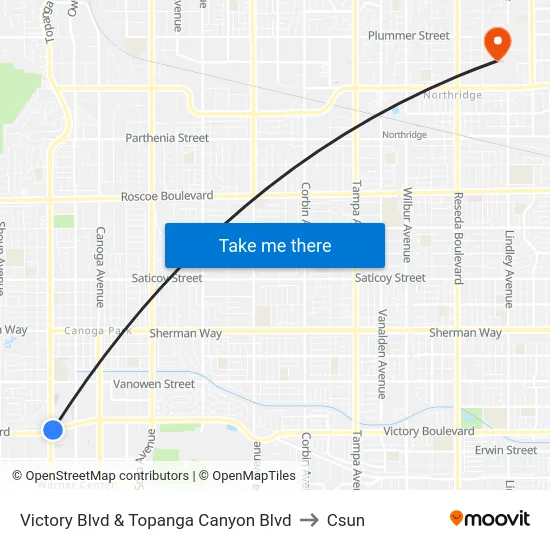 Victory Blvd & Topanga Canyon Blvd to Csun map