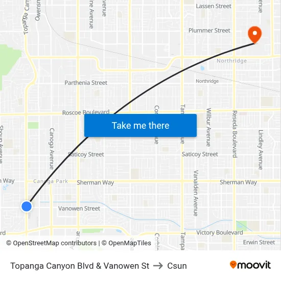 Topanga Canyon Blvd & Vanowen St to Csun map