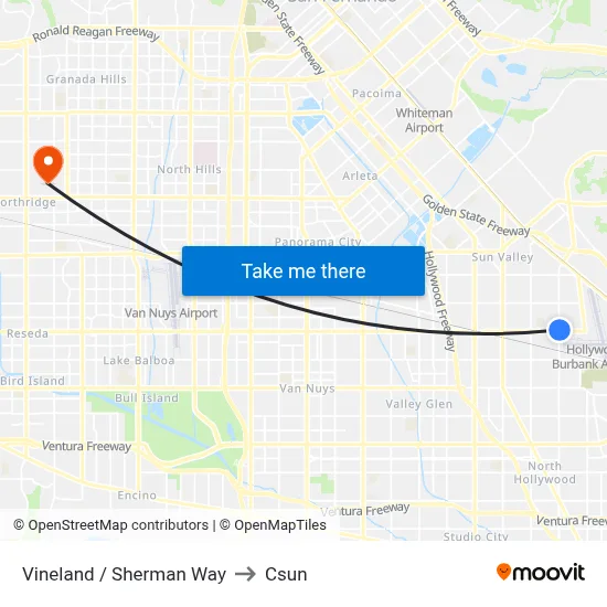 Vineland / Sherman Way to Csun map