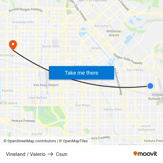 Vineland / Valerio to Csun map