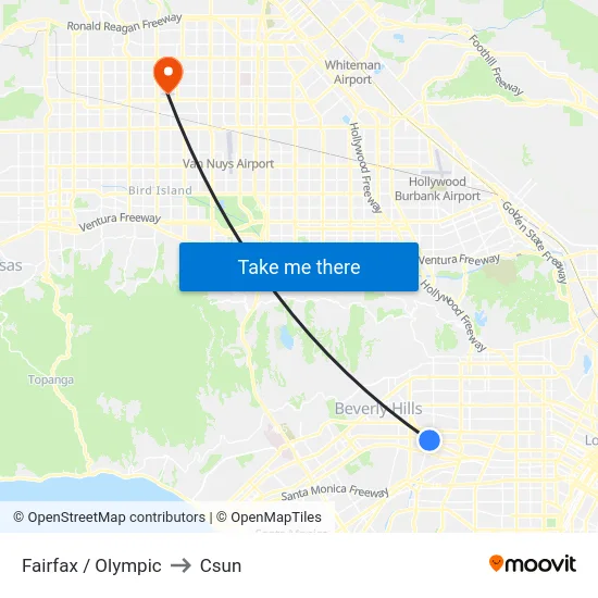 Fairfax / Olympic to Csun map