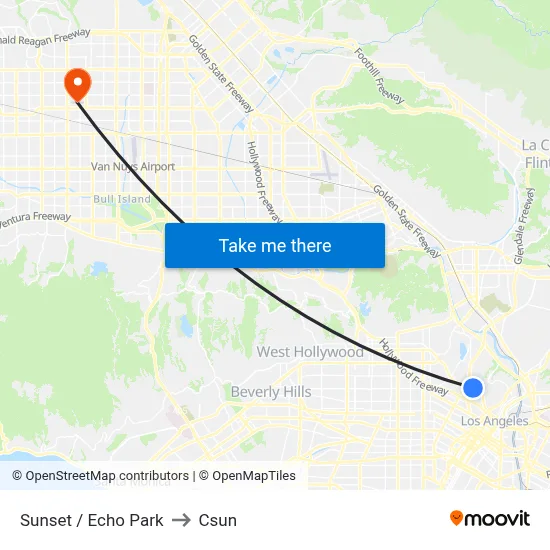 Sunset / Echo Park to Csun map